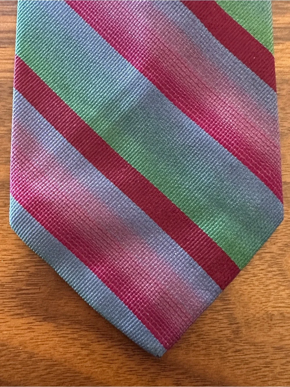 Paul Stuart Striped Tie in Burgundy, Green & Slate Blue
